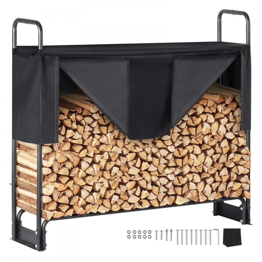 VEVOR 4.3FT Outdoor Firewood Rack with Cover, 52x14.2x46.1 in, Heavy Duty Firewood Holder & 600D Oxford Waterproof Cover for Fireplace, Patio, Indoor/Outdoor Log Storage Rack for 1/4 Cord of Firewood - DCJPSYGNJB52XG4QJV0