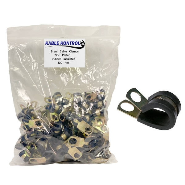 Kable Kontrol Steel Cable Clamps - 1/2" Dia - Rubber Insulated - Zinc Plated - 100 pcs - CC-5009-C