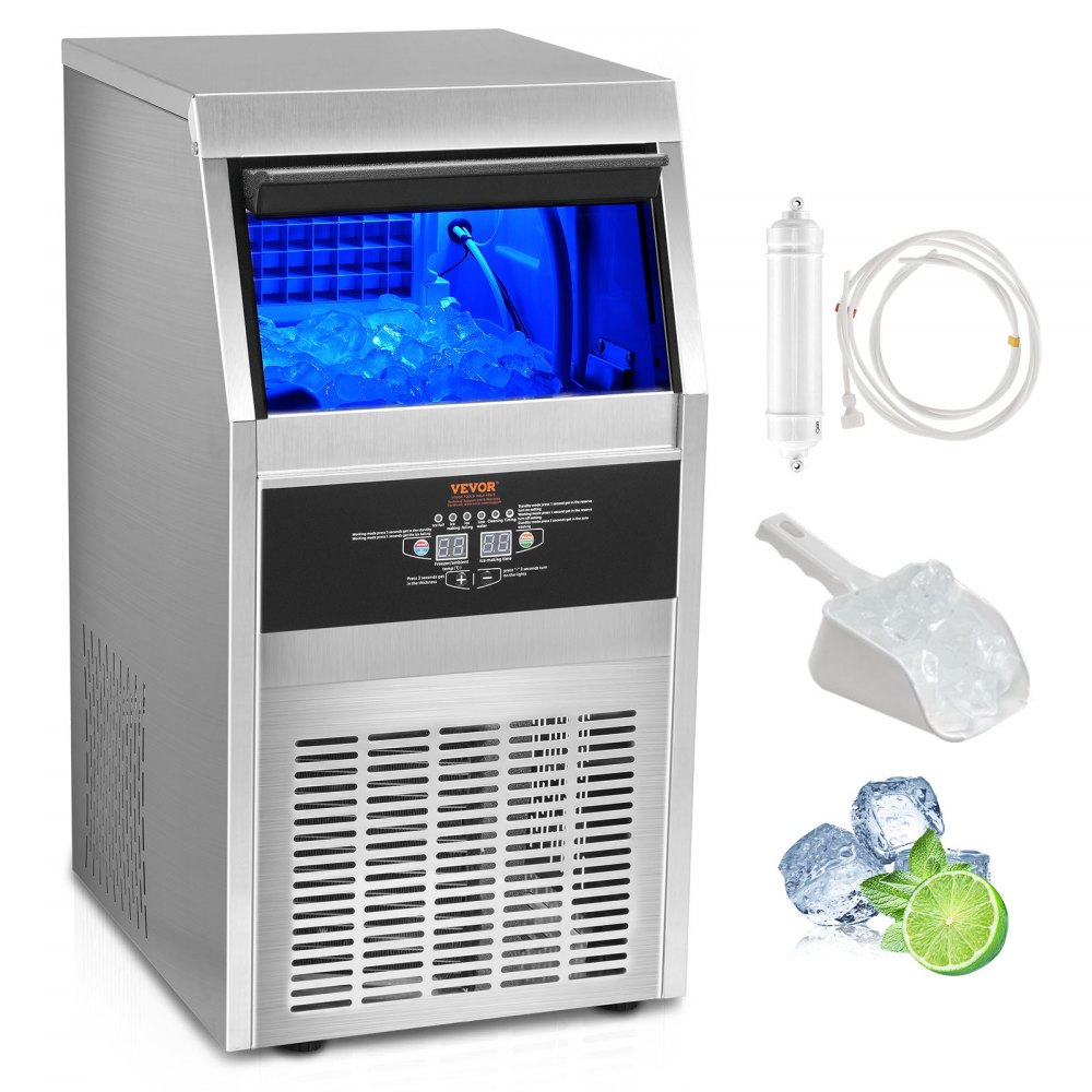 VEVOR Máquina para hacer hielo comercial, 90 libras/24 horas, máquina para hacer hielo, 45 cubitos de hielo en 12-15 minutos, máquina para hacer hielo con gabinete independiente con capacidad de almacenamiento de 24 libras, pantalla digital LED, para bar, hogar, oficina, restaurante - QSYYTSFBZBJQN5G7LV1