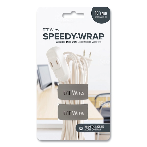 Ut Wire Speedy-Wrap Magnetic Cable Wrap, 0.82" x 10", Gray, 2PK - UTW-SWM2-GY
