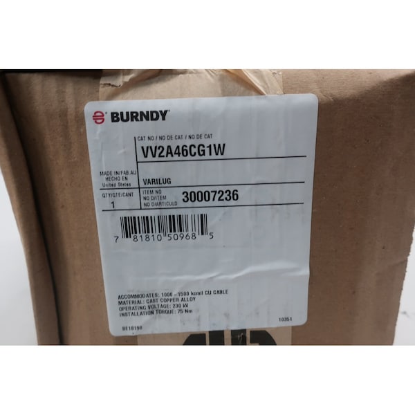Burndy VV2A46CG1W VARILUG V STYLE CABLE TO PAD CONNECTOR - VV2A46CG1W