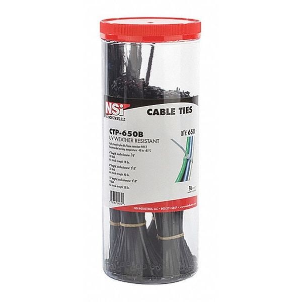Nsi Industries Cable Tie Canister, PK Black Asst, PK100 - CTP-650B