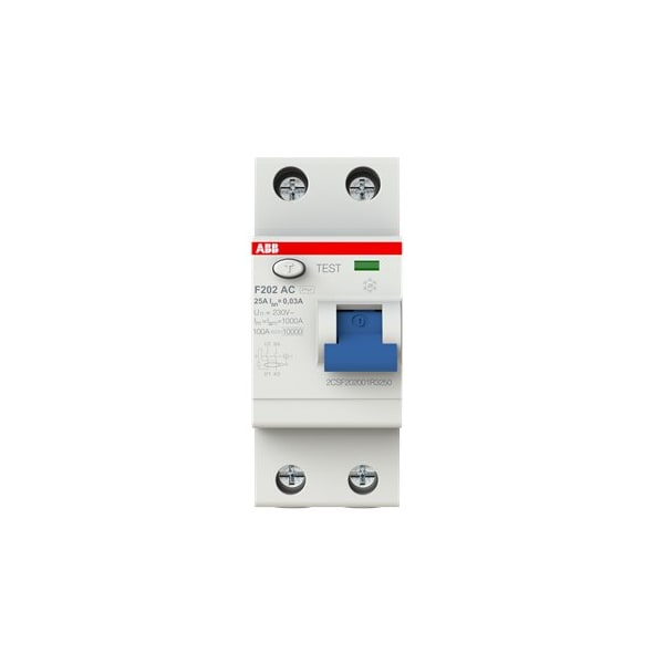 Abb F202AC-25/0.3, RCD F200 2P 25A 300MA 480Y/277 - F202AC-25/0.3