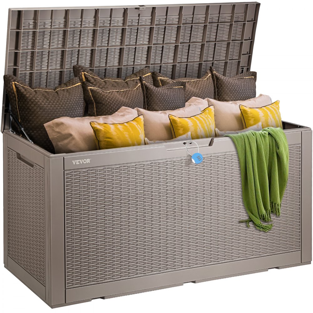 VEVOR Deck Box, 100 Gallon Outdoor Storage Box, 48.0" x 21.5" x 24.5", Waterproof PP Deckbox with Aluminum Alloy Padlock, for Patio Furniture, Pool Toys, Garden Tools, Outdoor Cushions, Gray - HWCWXHSJPP100IFBRV0