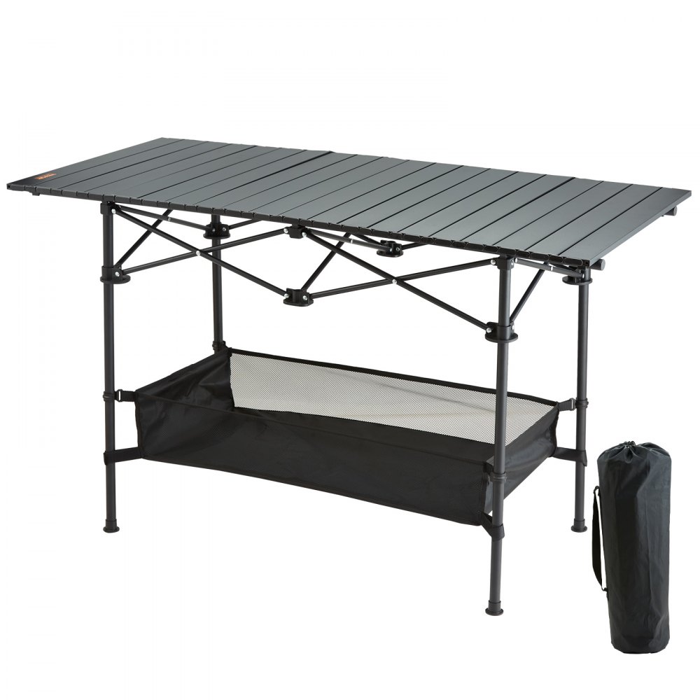 VEVOR Folding Camping Table, Outdoor Portable Side Tables, Lightweight Fold Up Table, Aluminum & Steel Ultra Compact Work Table with Large Storage and Carry Bag, For Beach, Picnic, Travel, 24x16 inch - HWZDCZL200LBS0UE8V0