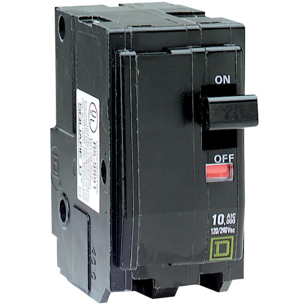 Square D Miniature Circuit Breaker, QO Series, 20A, 2 Pole, 120/240V AC, 10kA at 120/240V AC - QO220C