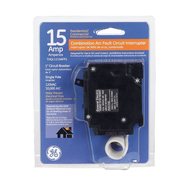 Ge Combination Circuit Breaker, THQL Series, 15A, 1 Pole, 120/240V AC, 10kA at 120/240V AC - THQL1115AFP2