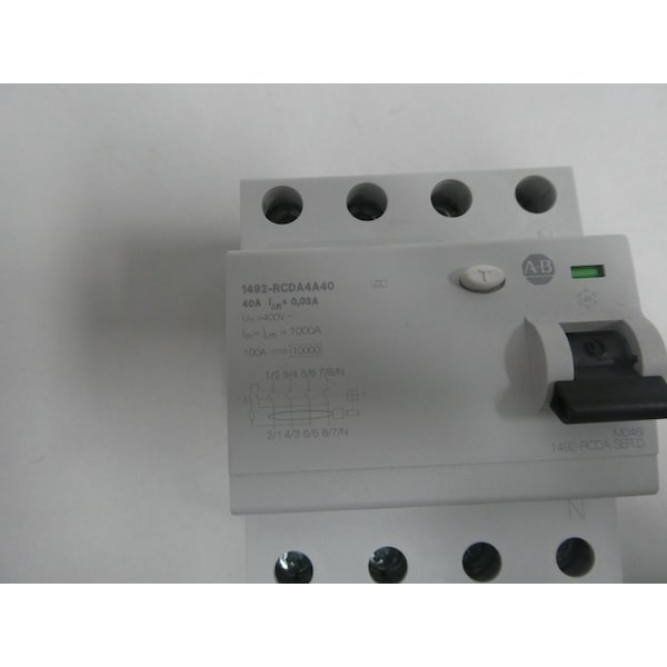 Allen Bradley Miniature Circuit Breaker, 40A, 4 Pole, 170V AC - 1492-RCDA4A40