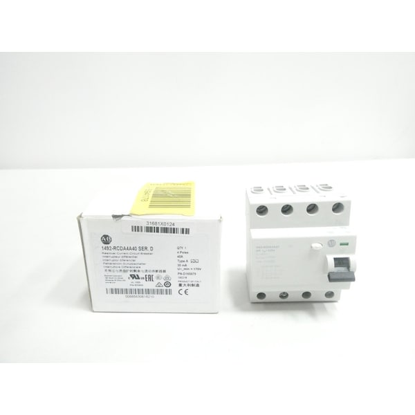 Allen Bradley Miniature Circuit Breaker, 40A, 4 Pole, 170V AC - 1492-RCDA4A40