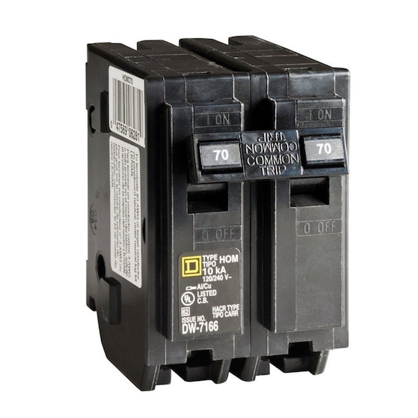 Square D Miniature Circuit Breaker, HOM Series, 70A, 2 Pole, 120/240V AC, 10kA - HOM270CP