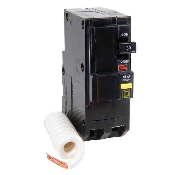 Square D Miniature Circuit Breaker, QO Series, 50A, 2 Pole, 120/240V AC, 10kA at 120/240V AC - QO250GFICP