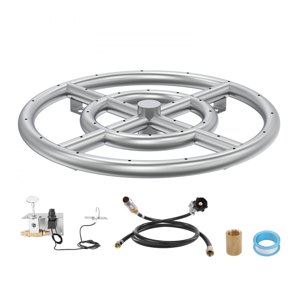 VEVOR Round Drop-in Fire Pit Pan 12 inch, Stainless Steel Fire Pit Burner Kit, Natural & Propane Gas Fire Pan with 92,000 BTU for Indoor or Outdoor Use - YHXRSQTZ12INLM1RUV0