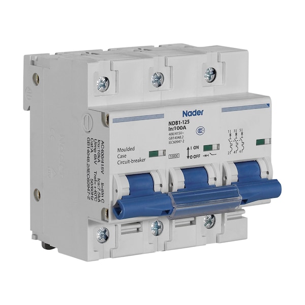 Asi Circuit Breaker, NDB1-125 Series, 100A, 3 Pole, 480V AC, 5kA, C Curve - NDB1-125C100-3