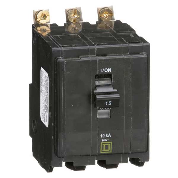 Square D Miniature Circuit Breaker, QOB Series, 15A, 3 Pole, 120/240V AC, 10kA at 120/240V AC - QOB315