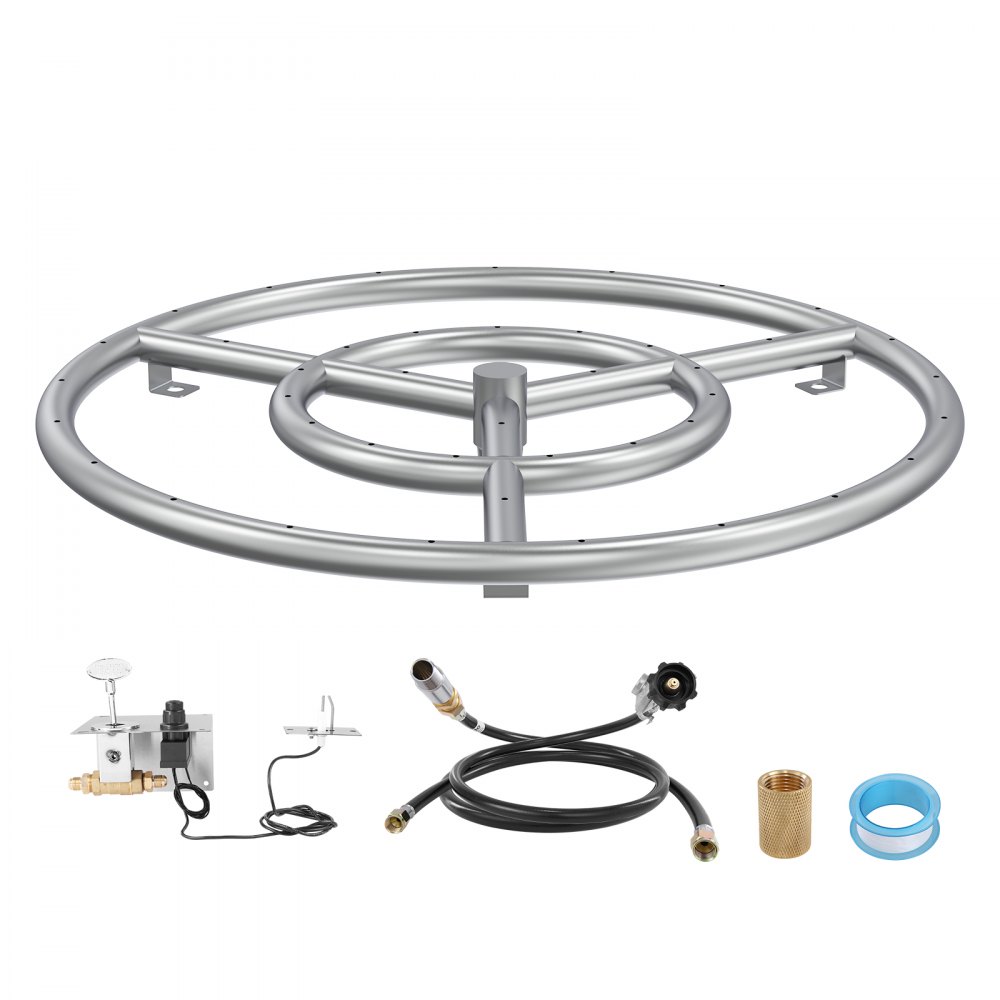 VEVOR 18 inch Round Drop-in Fire Pit Pan, Stainless Steel Fire Pit Burner Kit, Natural & Propane Gas Fire Pan with 150,000 BTU for Indoor or Outdoor Use - YHXRSQTZ18IN2QM30V0