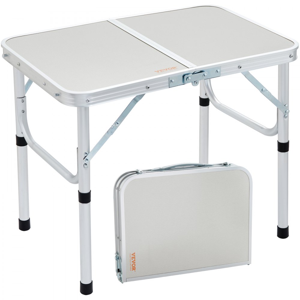 VEVOR Folding Camping Table, Adjustable Height Outdoor Portable Side Tables, Lightweight Fold Up Table, Aluminum & MDF Ultra Compact Work Table, For Cooking, Beach, Picnic, Travel, 24x16 inch, Silver - HWZDMDF70LBS2ZN2QV0