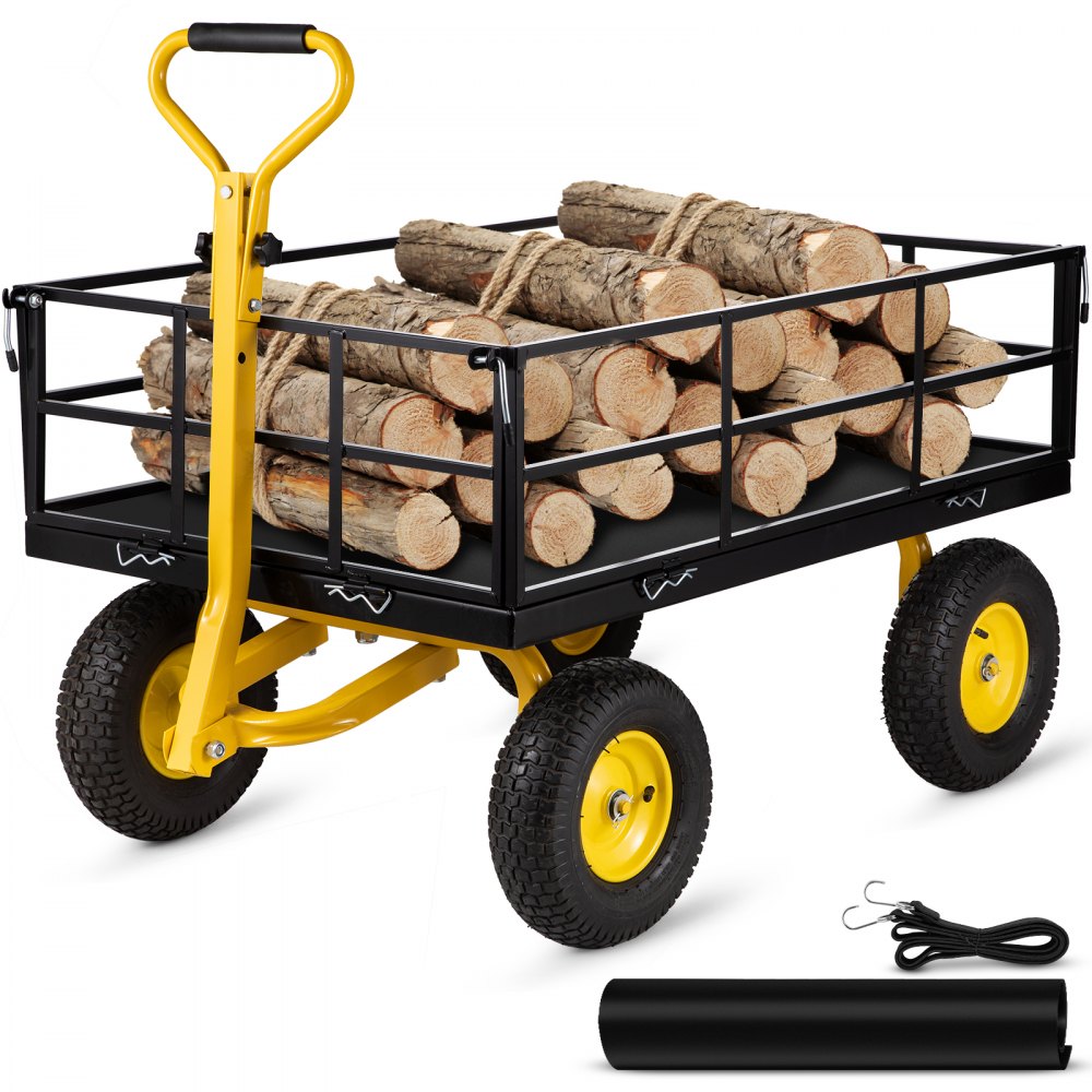VEVOR Steel Garden Cart, Heavy Duty 1200 lbs Capacity, with Removable Mesh Sides to Convert into Flatbed, Utility Metal Wagon with 2-in-1 Handle and 13 in Tires, Perfect for Garden, Farm, Yard - ZXHYTCHSB120025BYV0