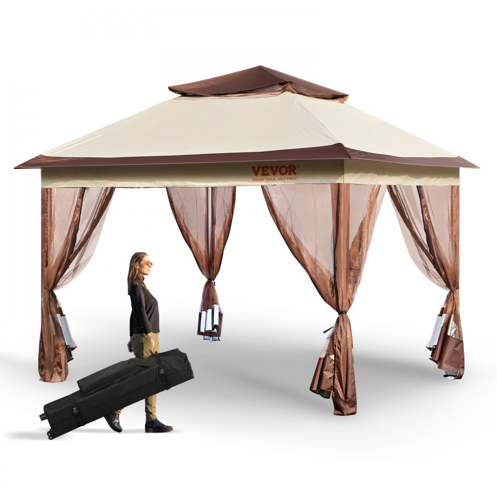 VEVOR Patio Gazebo, 11 x 11 FT Pop up Gazebo for 8-10 Person, with Mosquito Netting, Metal Frame, and PU Coated 250D Oxford Cloth, Outdoor Canopy Shelter for Patio, Backyard, Lawn, Garden, Deck - TYLTDC11X11FTRVXGV0