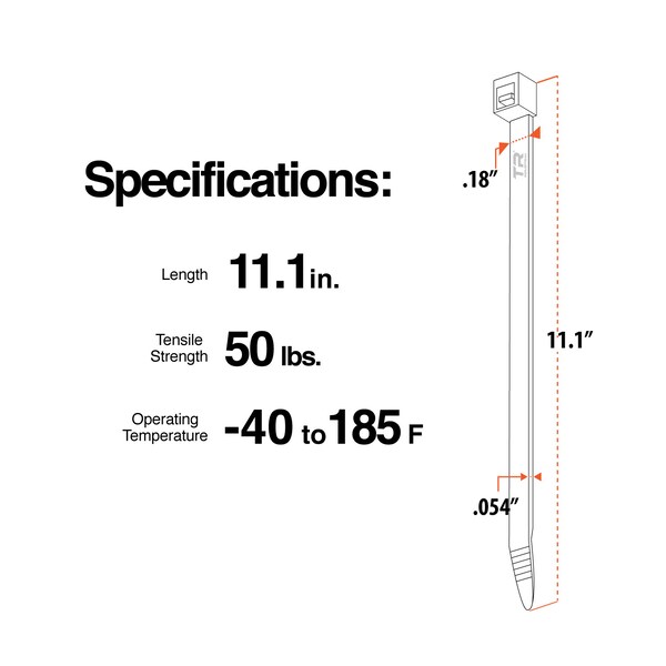 Tr Industrial 11.1 in Contractor Series Type 21S UV Cable Ties, 100-pk - TR88403