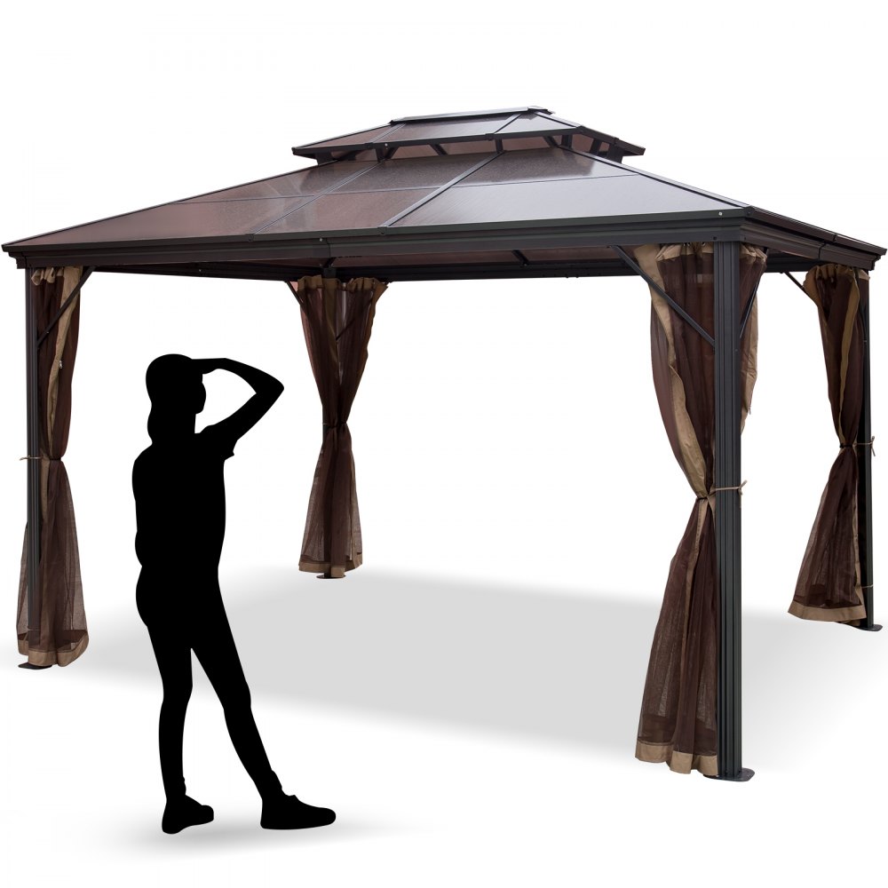 VEVOR Hardtop Gazebo 10' x 10' with Netting - Metal Gazebo Aluminum Permanent Double Tier Roof- Gazebos for Patios, Backyard, Outdoor and Lawn - SDZYPLHJ3X3MZH001V0