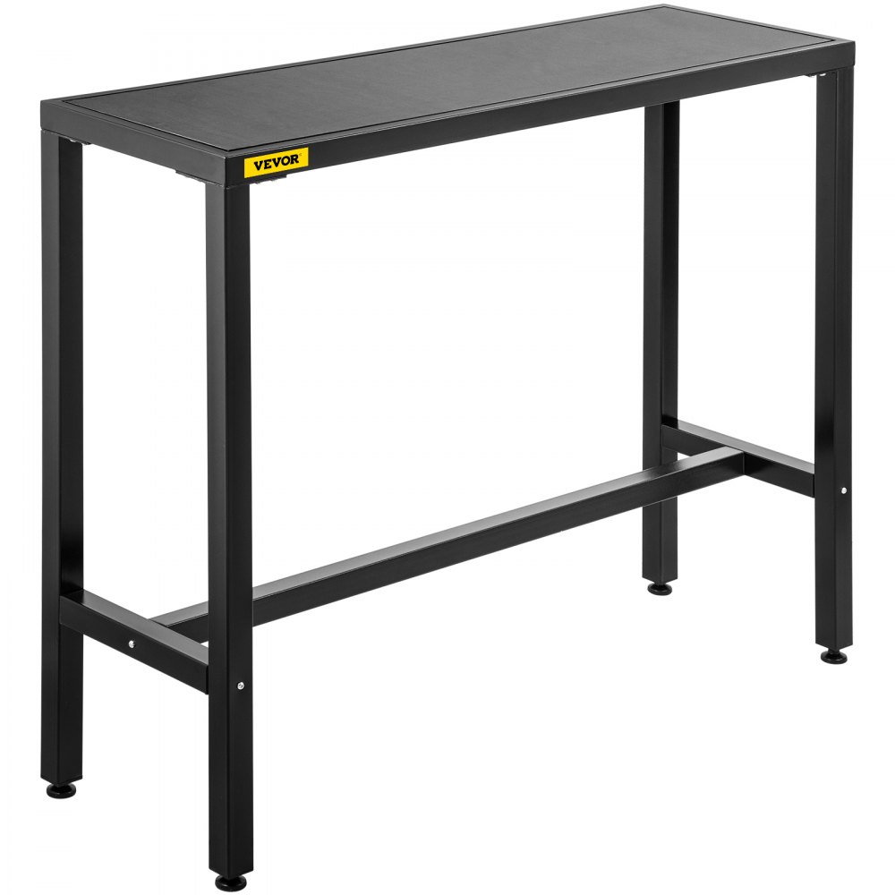 VEVOR Outdoor Bar Table, 46.5" L x 15" W x 38.6" H, Narrow Rectangular Height Pub Station, Sturdy Metal Frame Tall Counter with Adjustable Feet, for Patio, Balcony, Dinning Room, Bistro, Garden, Black - T46.514.838.8H7IQV0