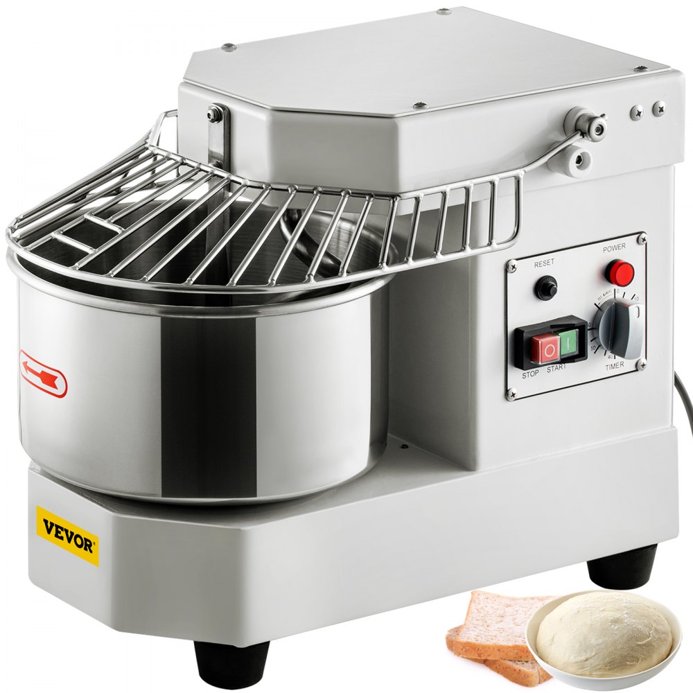 VEVOR Commercial Food Mixer, 8.5Qt Capacity, 450W Dual Rotating Dough Kneading Machine with Food-grade Stainless Steel Bowl, Security Shield & Timer Included, Baking Equipment for Restaurant Pizzeria - DGBMD8-8L110VTTM3V1