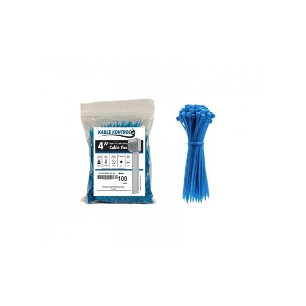 Kable Kontrol Zip Ties - 4in Long - 100 Pc Pk - Fluorescent Blue - Nylon - 18 Lbs Tensile Strength - CT504FL-BL-100