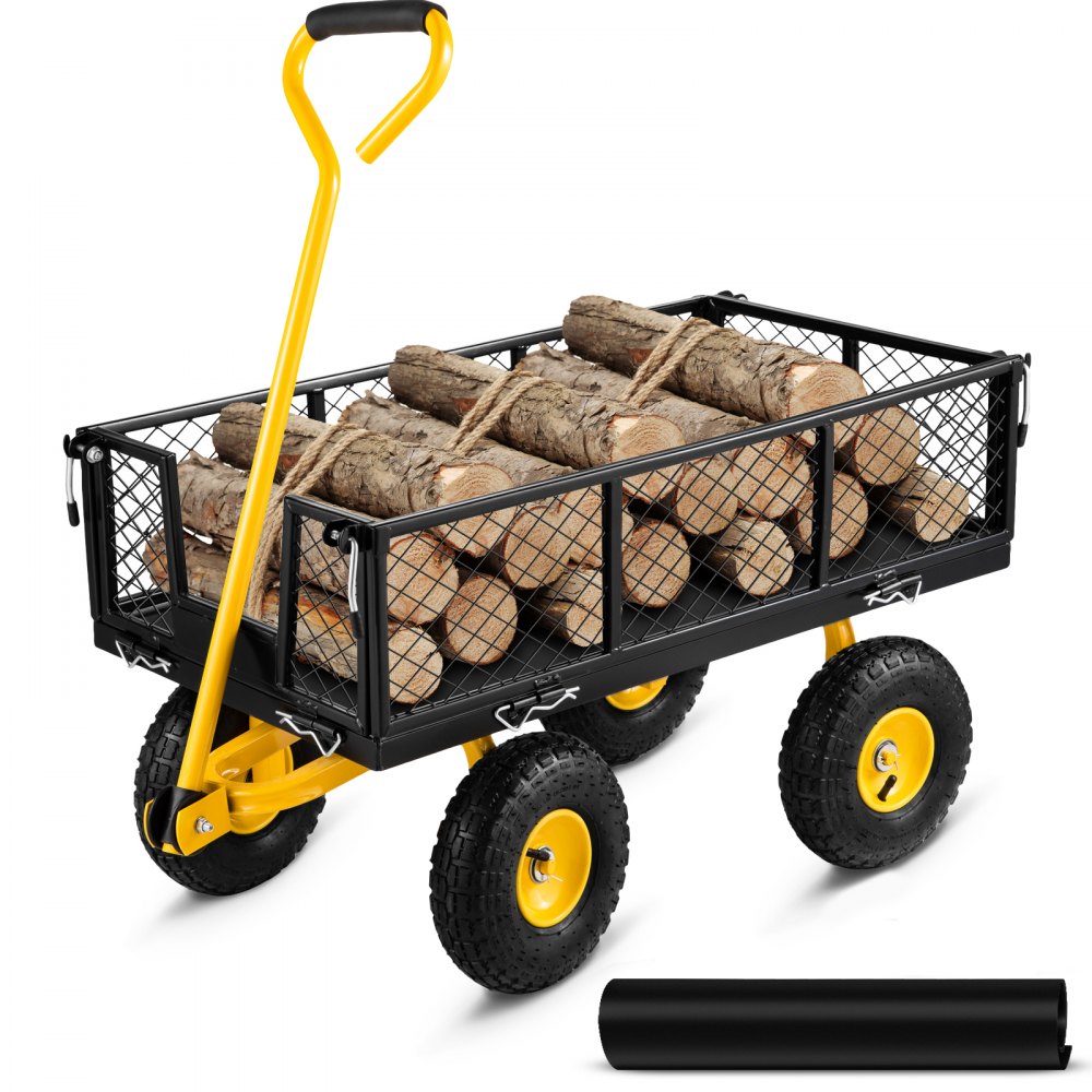 VEVOR Steel Garden Cart, Heavy Duty 500 lbs Capacity, with Removable Mesh Sides to Convert into Flatbed, Utility Metal Wagon with 180° Rotating Handle and 10 in Tires, Perfect for Garden, Farm, Yard - ZXHYTCHSBB5009EM3V0