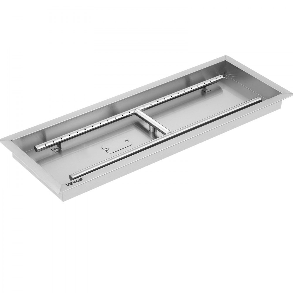 VEVOR Fire Pit Pan 37.5x14 Inch, Stainless Steel Rectangular Fire Pit Pan and Burner, Built-in Fire Pit Pan with H-Burner, 150K BTU - SKHP36X12X2000001V0