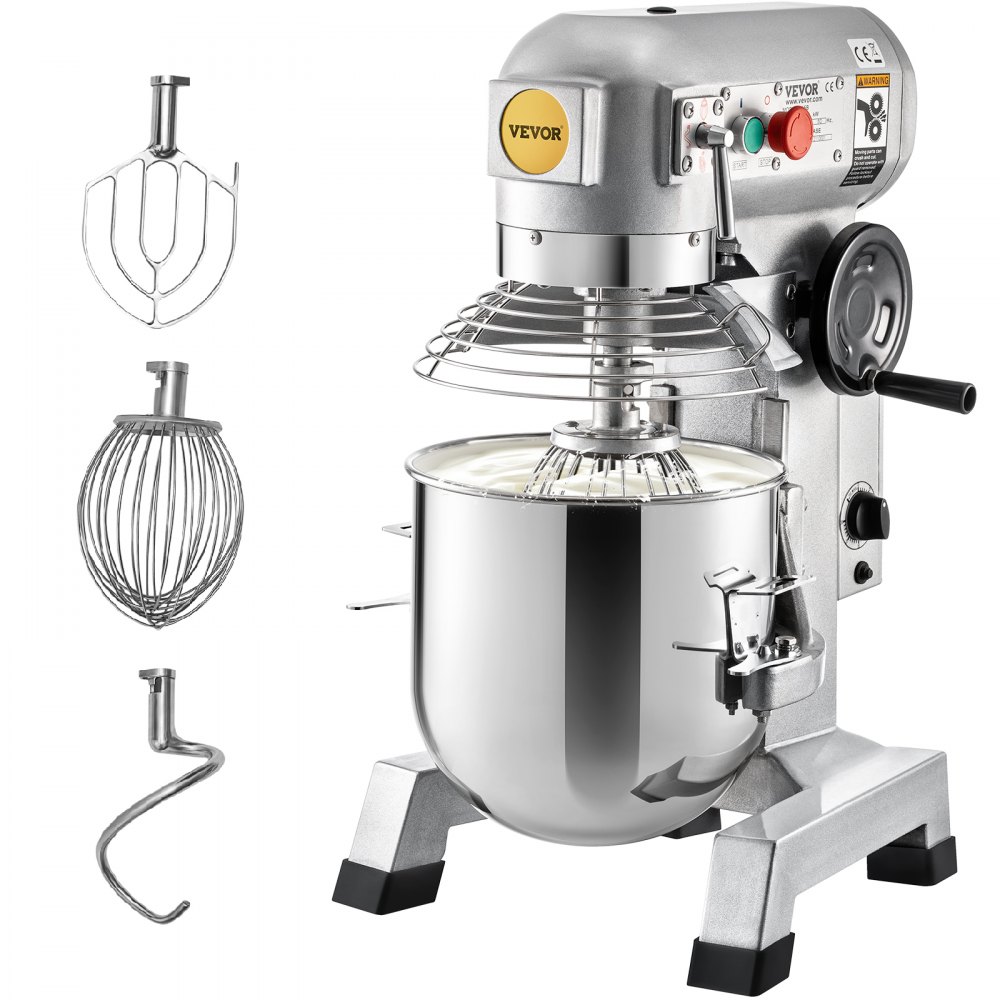 VEVOR Commercial Food Mixer, 15Qt Commercial Mixer with Timing Function, 500W Stainless Steel Bowl Heavy Duty Electric Food Mixer Commercial with 3 Speeds Adjustable 113/184/341 RPM, Dough Hook Whisk Beater Included, Perfect for Bakery Pizzeria - DDSYJ15QT110VPKL3V1