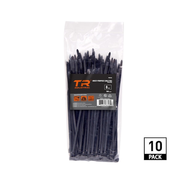Tr Industrial 8 in Multi-Purpose UV Cable Ties in Black, 1000-pk - TR88302-10PK