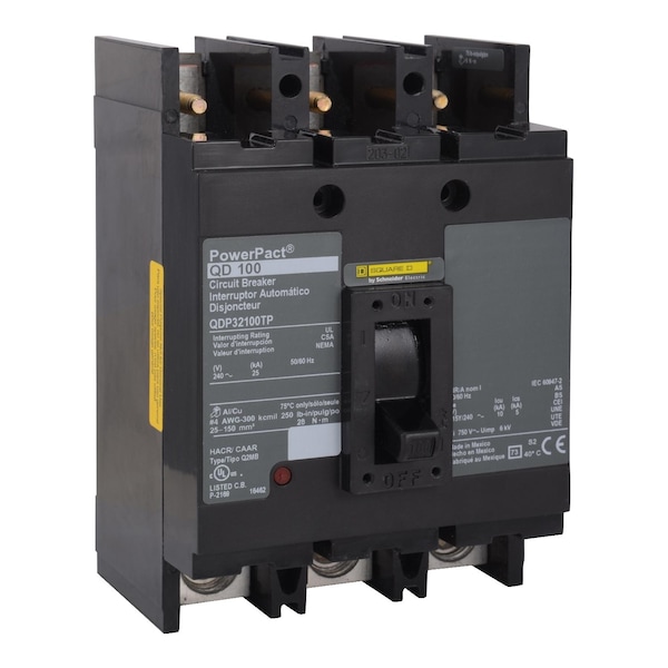 Square D Molded Case Circuit Breaker, QDP Series, 225A, 3 Pole, 240V AC, 25kA at 240V AC - QDP32225TP