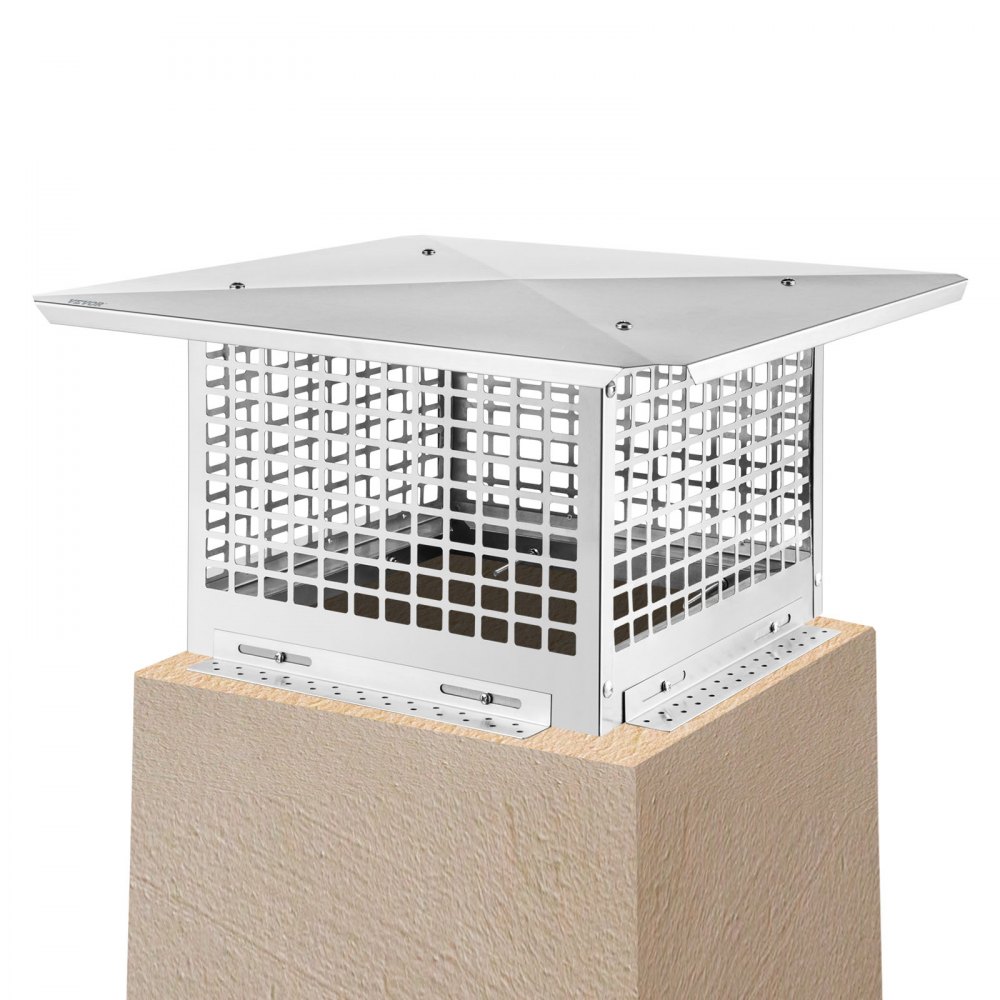 VEVOR Chimney Cap, 13" x 13" Flue Caps, 304 Stainless Steel Fireplace Chimney Cover, Adjustable Metal Spark Arrestor with Bolts Screws, Mesh Chimney Flue Cover for Outside Existing Clay Flue Tile - YCZ13X13G730I1XF0V0