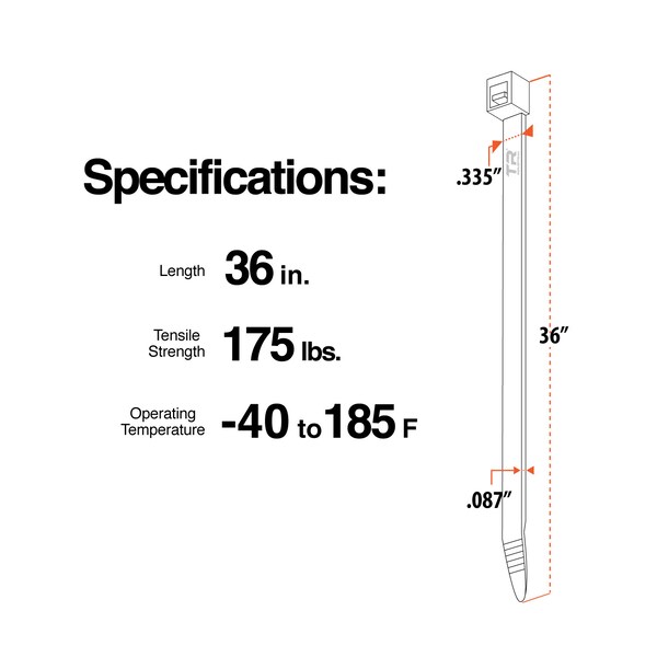 Tr Industrial 36 in Contractor Series Type 21S UV Cable Ties, 50-pk - TR88407