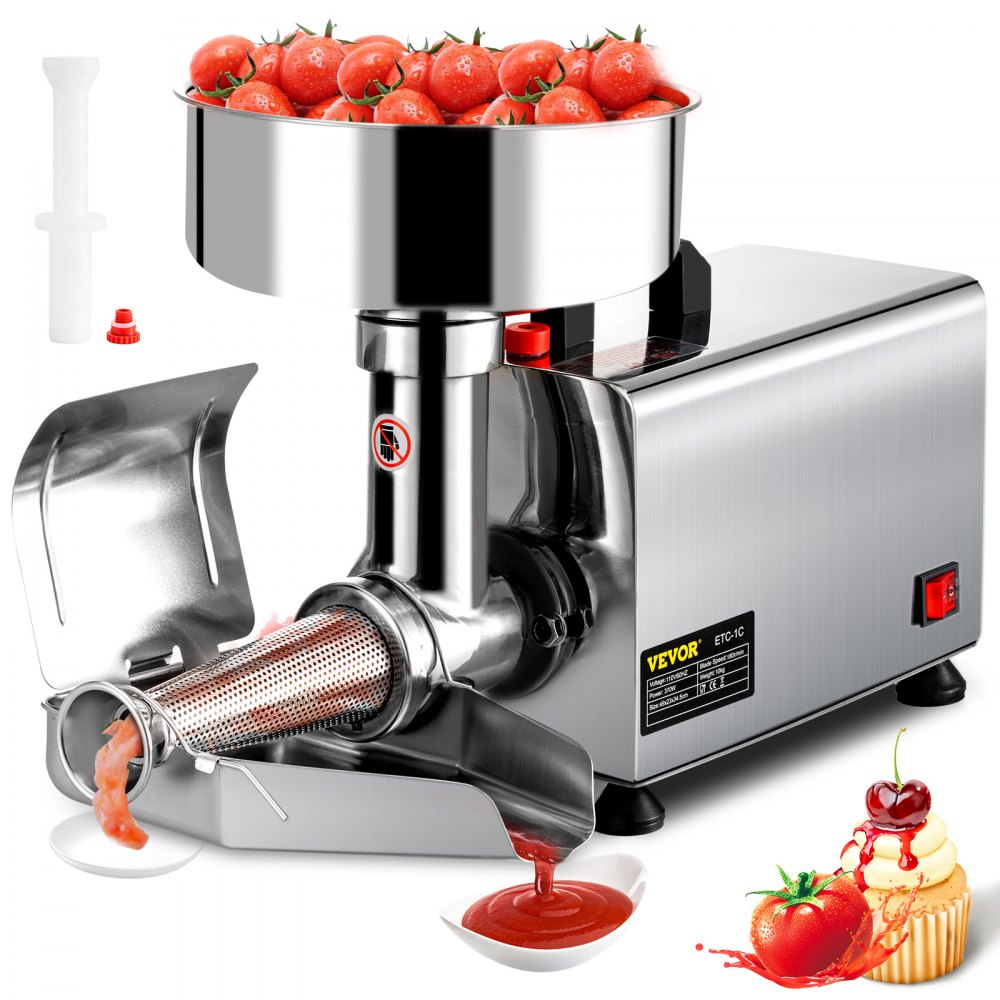 VEVOR 110V Electric Tomato Strainer 370W Commercial Grade Tomato Milling Machine Stainless Steel Tomato Press and Strainer 90-160 Kg/H Pure Copper Motor Food Strainer and Sauce Maker - GJJETC1C000000001V1
