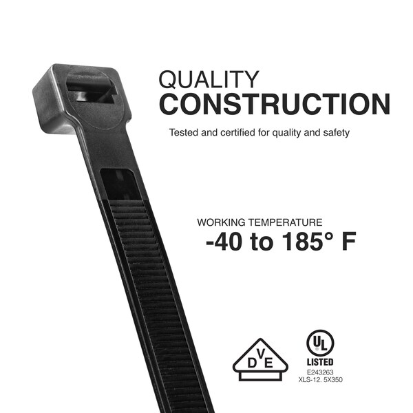 Tr Industrial Ultra Heavy Duty Multi-Purpose UV Cable Ties 100-Piece, 250 lbs. Tensile Strength, 13.8in, Black - TR88504-2PK