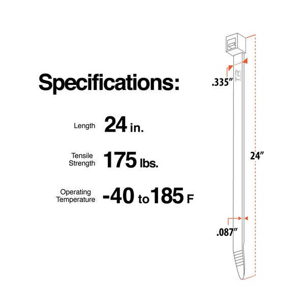 Tr Industrial 24 in Contractor Series Type 21S UV Cable Ties, 50-pk - TR88406