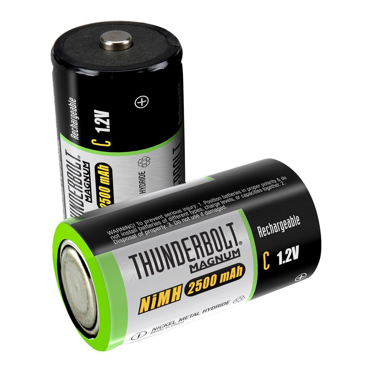 Baterías recargables de alto rendimiento Thunderbolt Magnum D de alta capacidad NiMH, paquete de 2 - 97872.