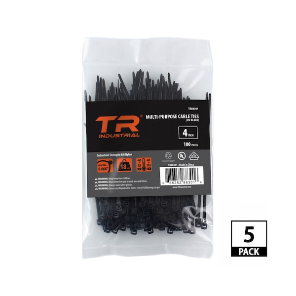 Tr Industrial 4 in Multi-Purpose UV Cable Ties in Black, 500-pk - TR88301-5PK