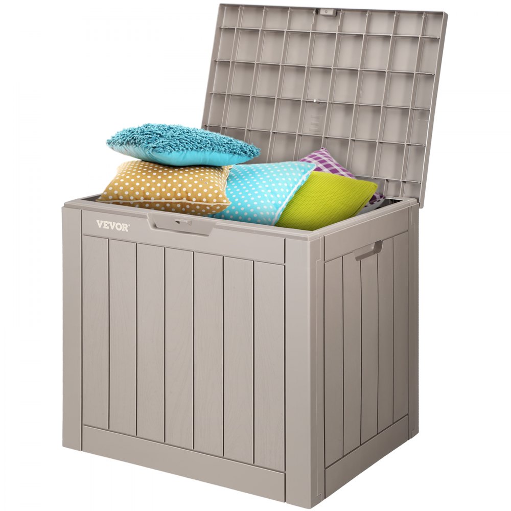 VEVOR Deck Box, 31 Gallon Outdoor Storage Box, 22.1" x 17.1" x 20.9" , Waterproof PP Deckbox with Aluminum Alloy Padlock, for Patio Furniture, Pool Toys, Garden Tools, Outdoor Cushions, Gray - HWCWXHSJLPP31ZHPEV0