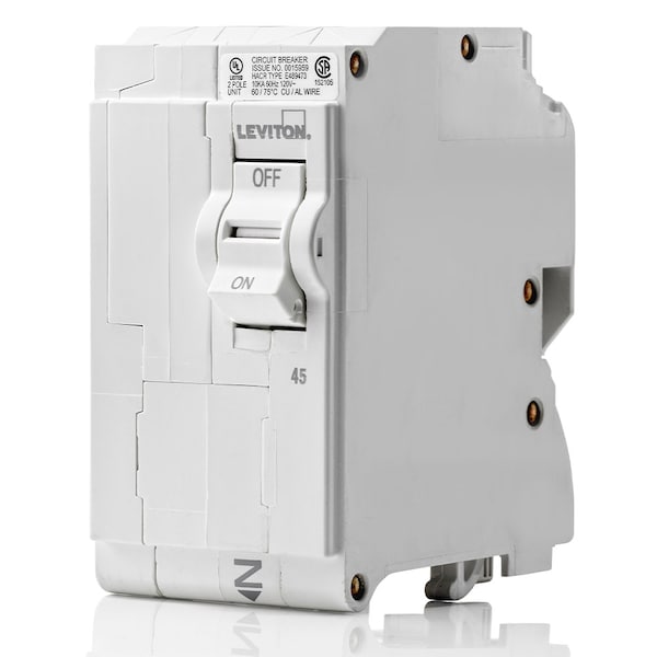 Leviton Circuit Breaker, 45A, 2 Pole, 120/208/120/240V AC - LB245