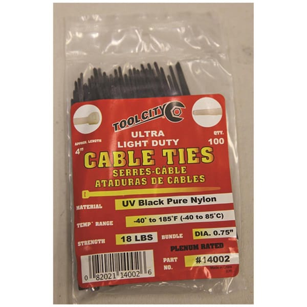 Tool City 3767100 4 in. Black Cable Tie - 3459286