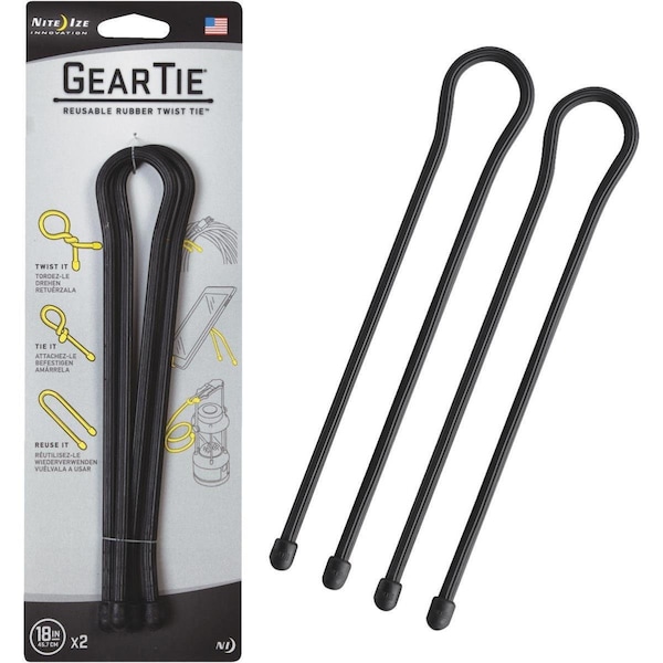 Nite Ize Nite Ize  18 in. Reusable Rubber Twist Gear Tie, Black, 6PK - 138535