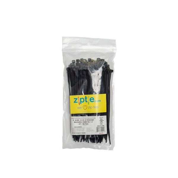 South Main Hardware 6-in   45-lb, Black, 100 Standard Nylon Tie - 220118