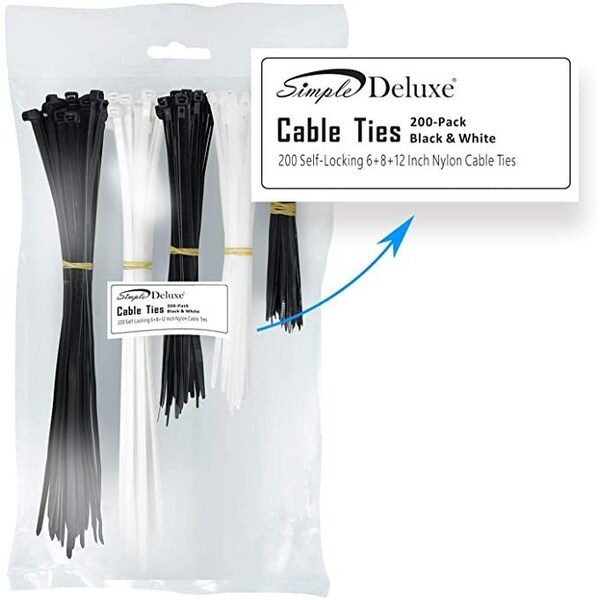Ipower Simple Deluxe HICBLTIEMIX Combo Pack 200pcs Assortment Self-Locking 6+8+12-Inch - HICBLETIEMIX