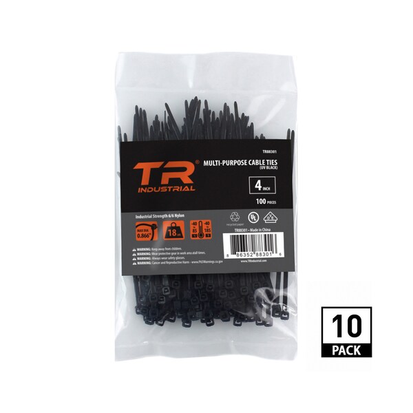 Tr Industrial 4 in Multi-Purpose UV Cable Ties in Black, 1000-pk - TR88301-10PK