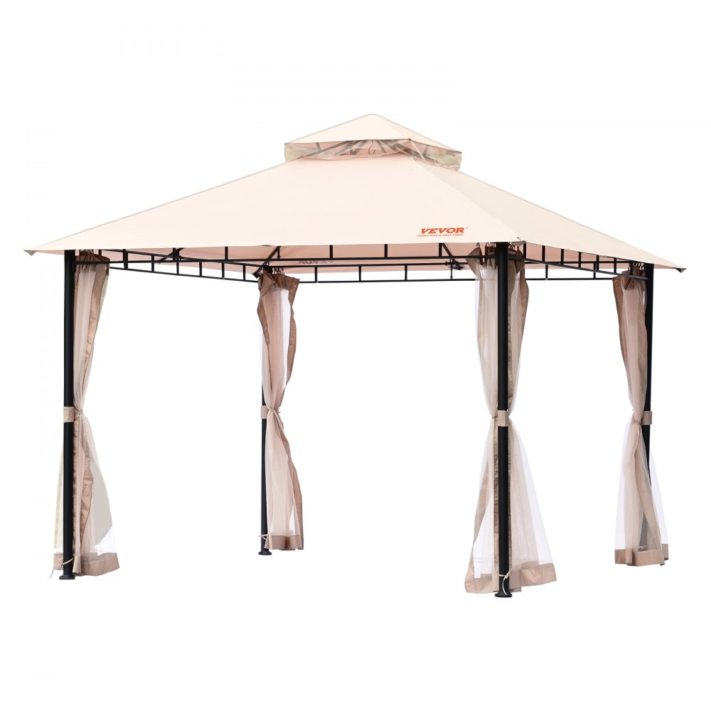 VEVOR Patio Gazebo for 6-8 Person, 10 x 10 FT Backyard Gazebo, with Mosquito Netting, Metal Frame, and PU Coated 180G Polyester, Outdoor Canopy Shelter for Patio, Backyard, Lawn, Garden, Deck - TYLTZZ10X10FTV427V0