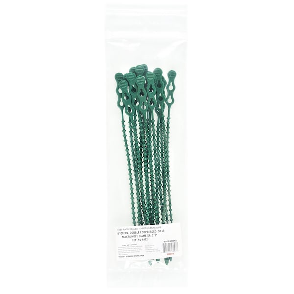 South Main Hardware 8-in  Double Loop Beaded 50-lb, Green, 15 Speciality Tie - 222074