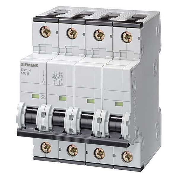 Siemens Circuit Breaker, 5SY6 Series, 63A, 4 Pole, 400V AC, 6kA at 400V AC, C Curve - 5SY64637