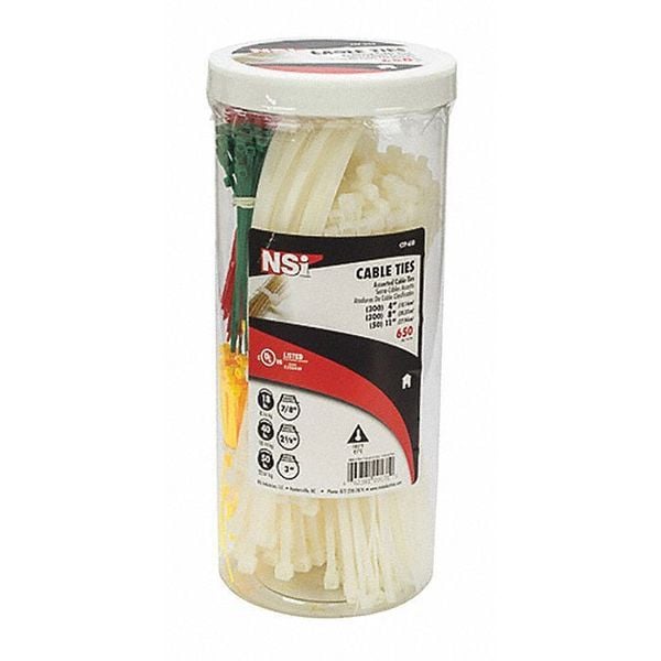 Nsi Industries Cbl. Tie Cnister Asst Clrs 4"-11", PK100 - CTP-650